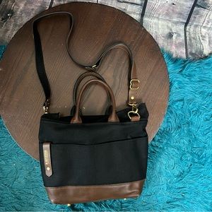 R. Riveter Canvas Leather Tote Crossbody Black Brown  Purse Bag